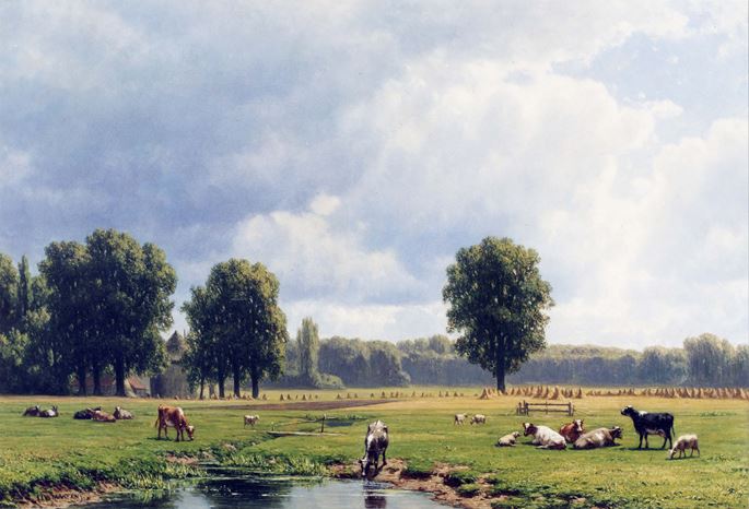Jacob Jan van der Maaten - Dutch Landscape with Cattle | MasterArt